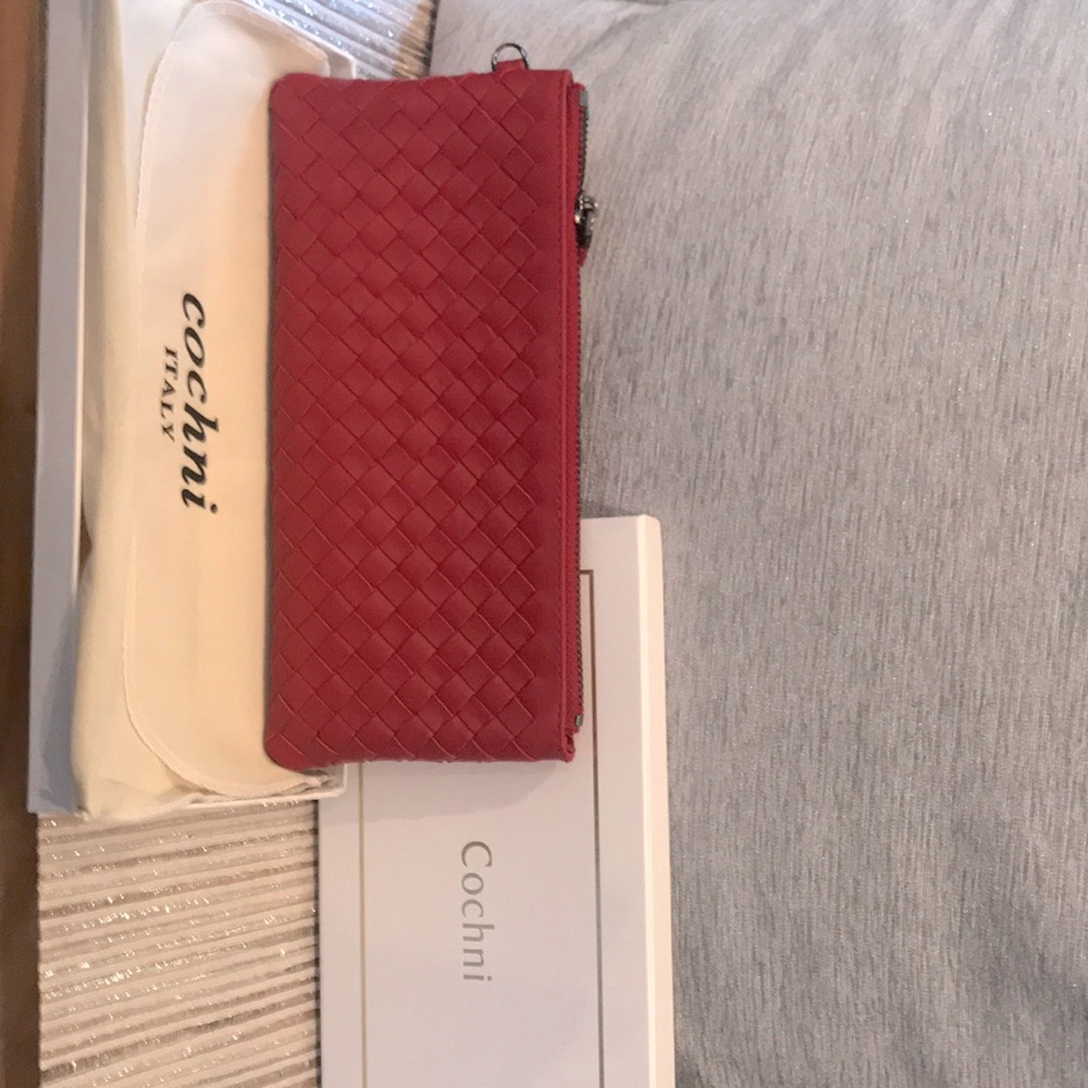 Cochni basket weave leather wallet w/ wrist strap